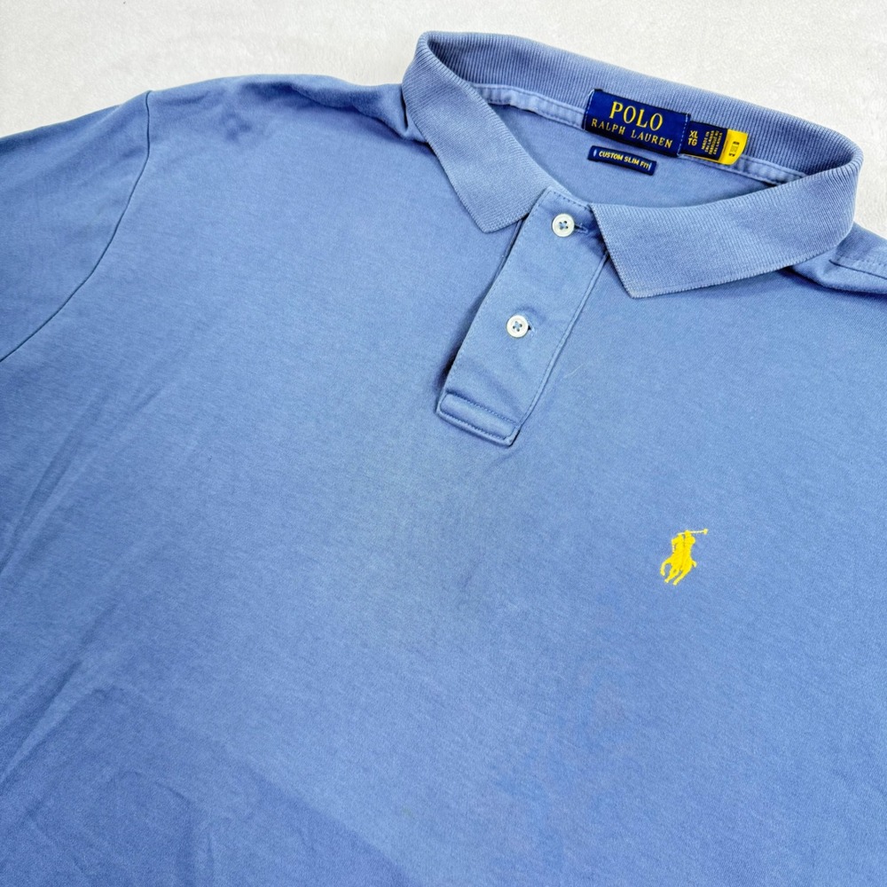 Polo Ralph Lauren Custom Slim Fit Polo Shirt Blue Yellow Pony XL Short Sleeve
